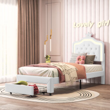 (White) Pink Bed 90x190 LED Upholstered Kids Bed