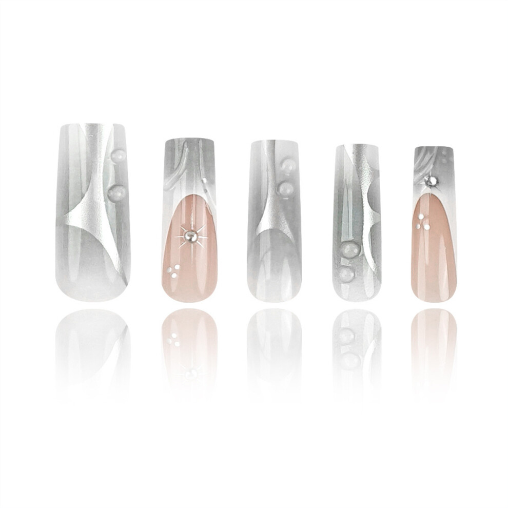 Creation-3C 3D French False Nails 24Pcs Lightweight Durable