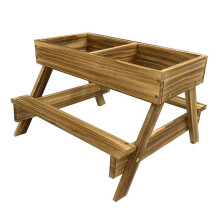 Wooden Chicken Feeder No Waste Design Handmade Large Capacity Trough for Backyard Coop Brown