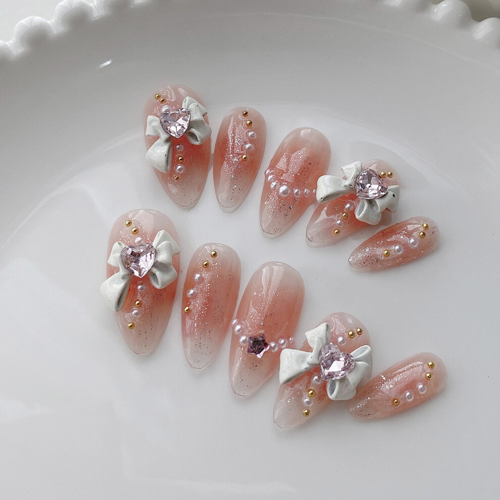 Creation-3C Pink (S) Rhinestone Blush Fake Nails For Dating & Travel