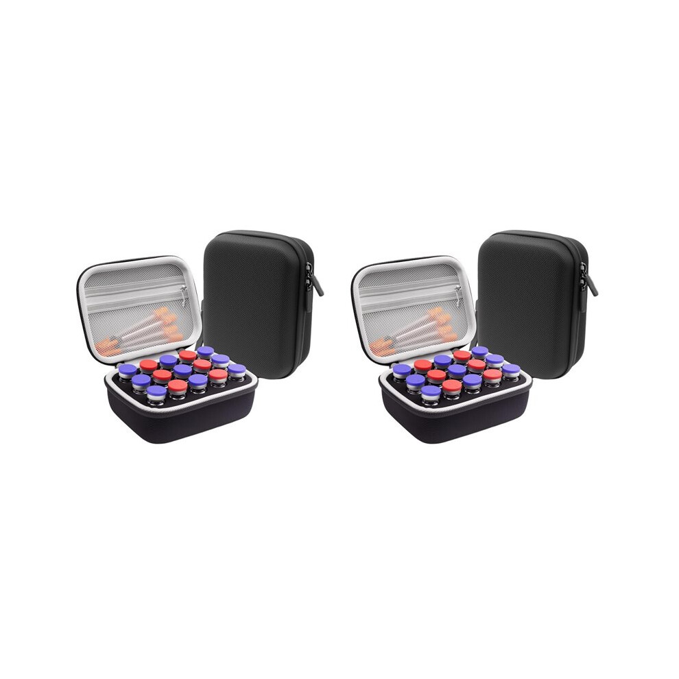 2X 15 Slots Insulin Vial Protector Case, Insulin Vial Organizer Bag for Diabetics Standard 1ml 3ml 5ml and 10ml Vials