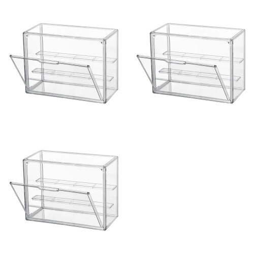 3X Clear Acrylic Display Case 3 Tier Display Shelf, Stackable Protection Showcase with Magnetic Door for Action Figures