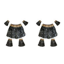 2X Hawaiian Grass Skirt Suit Elastic Arm Sleeve Feet Cover Grass Skirt Hula Dance Costume Beach (Black)