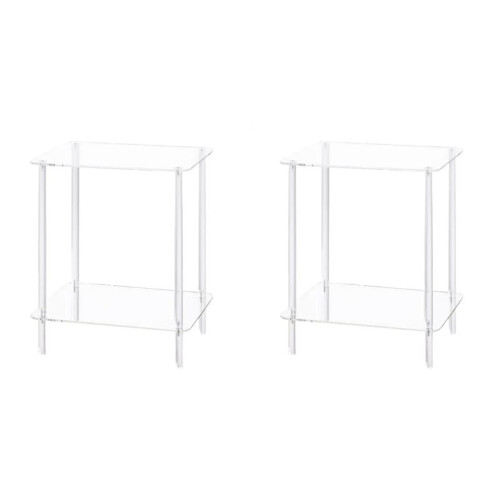 2X Acrylic Coffee Table Square Side Table Accent Table Sofa Bedside Table Clear Double Tier Snack Tea Side Table