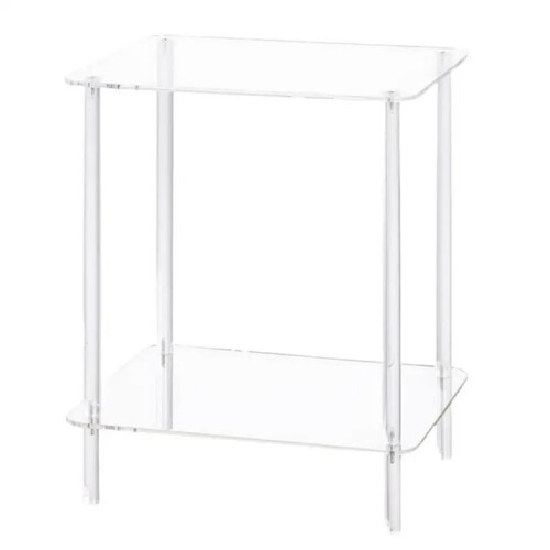 2X Acrylic Coffee Table Square Side Table Accent Table Sofa Bedside Table Clear Double Tier Snack Tea Side Table 1