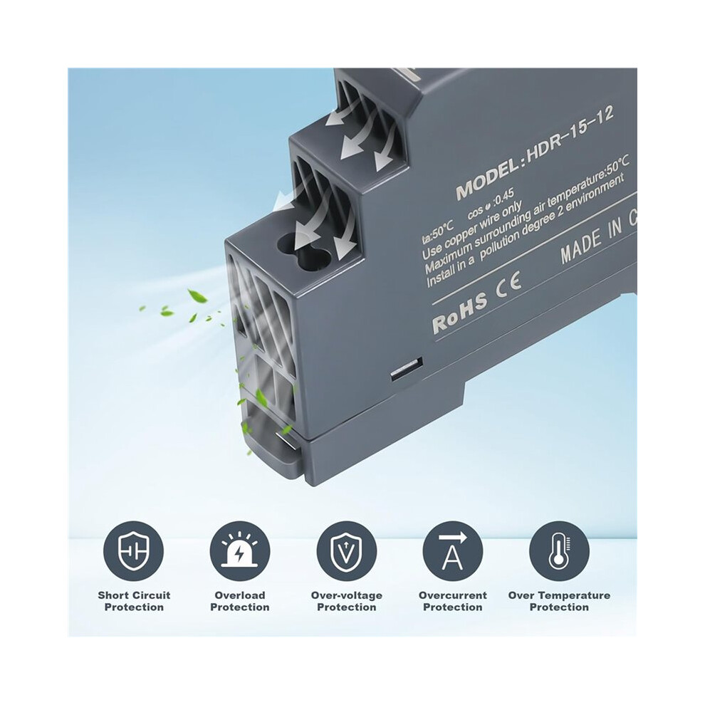 2X Din Rail Power Supply 12V 1.25A 15W, Input 100-240V Ac 50/60Hz Din Rail Transformer 6033027352191
