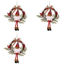 3X Artificial Christmas Wreath for Front Door Wall Window Farmhouse Home Decoration, Santa Claus(Small)