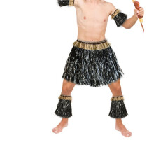 2X Hawaiian Grass Skirt Suit Elastic Arm Sleeve Feet Cover Grass Skirt Hula Dance Costume Beach (Black)