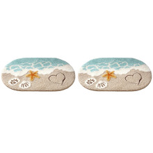 2X Beach Bathroom Rugs Coastal Seashell Bath Mat Funny Extra Soft Tufted Quick Dry Wave Starfish (16 X 24inch)
