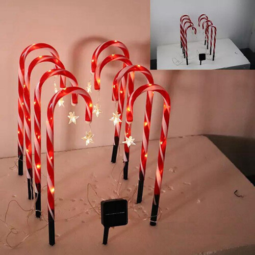 24X Solar Christmas Cane Ground Lights Light String Candy Star Cane Lawn Landscape
