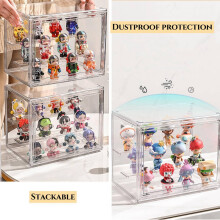3X Clear Acrylic Display Case 3 Tier Display Shelf, Stackable Protection Showcase with Magnetic Door for Action Figures