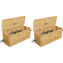 2X Cable Management Box, Power Strip Organizer with Locked Cover,Handmade Rattan Cable Organizer Cords Hider