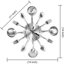 2X Metall Küchen Besteck Wand Uhr 14 Zoll mit Gabel Löffel 3D Nicht Ticken Quarz Uhr Uhr für Schlaf Zimmer Haus Dekor, Silber