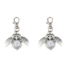 2X Porte Cle Hibou Montre de Poche Pendentif Metal Argent 40x25mm