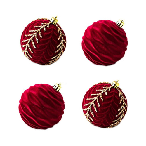 8X Weihnachtskugeln, Ornamente, Weinrot, Beflockung, Weihnachtsbaumschmuck, Neujahr, Weihnachtskugeln A 1