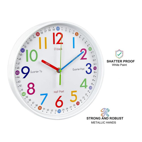 3X Learning Clock for Kids - Telling  Easily, Non-Ticking, Battery Operated, Silent, Colorful Teaching  Clock 2