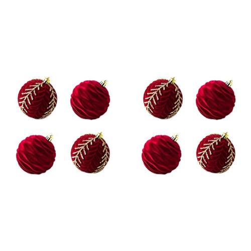 8X Weihnachtskugeln, Ornamente, Weinrot, Beflockung, Weihnachtsbaumschmuck, Neujahr, Weihnachtskugeln A