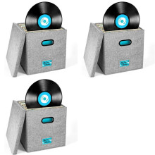 3X Vinyl Record Storage Box with Lid and Handles, LP Record Organizer, Stylish Home Decor, Protective Album Holder