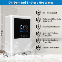 2X Water Heater Electric, 5500W Instant Hot Water Heater with Remote Control and LCD Touch Screen Water Heater EU Plug