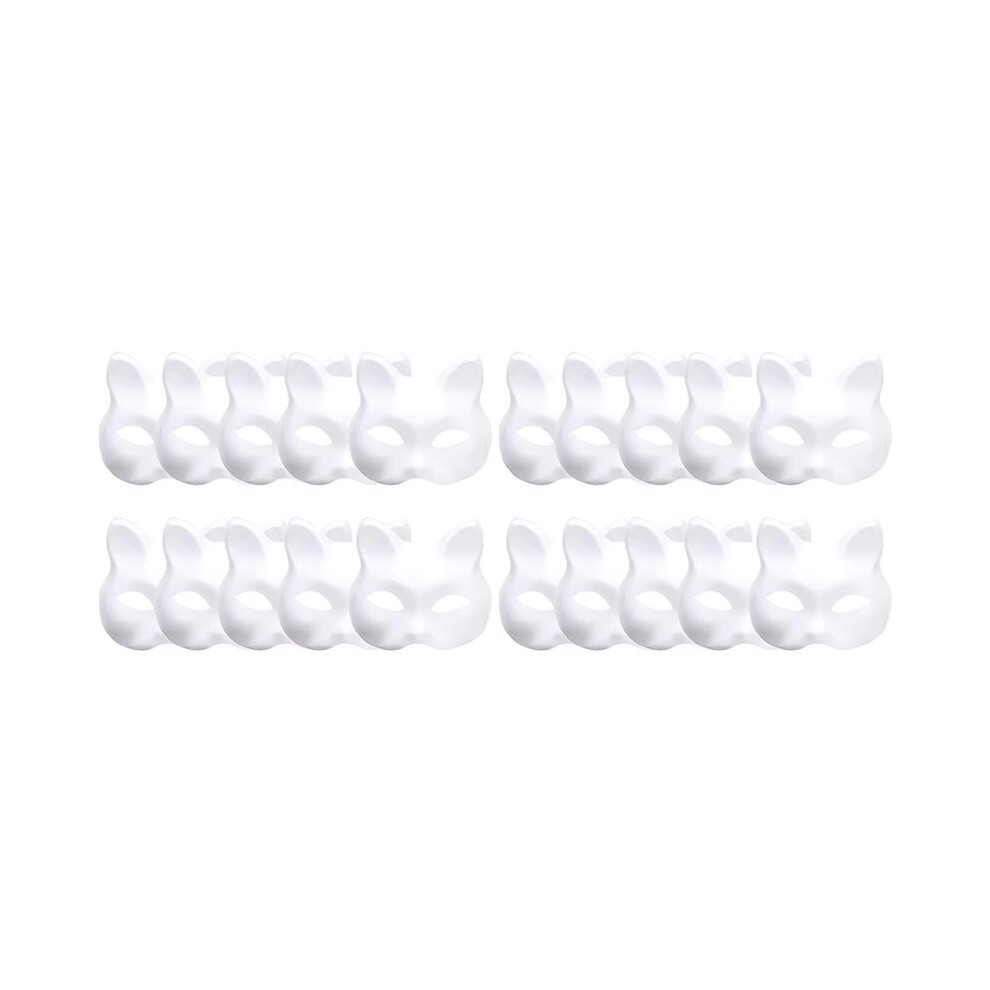 Semoic White 20Pcs Therian Masks Cat Masks Blank Diy Halloween Mask Animal Half Facemasks Masquerade Cosplay Party
