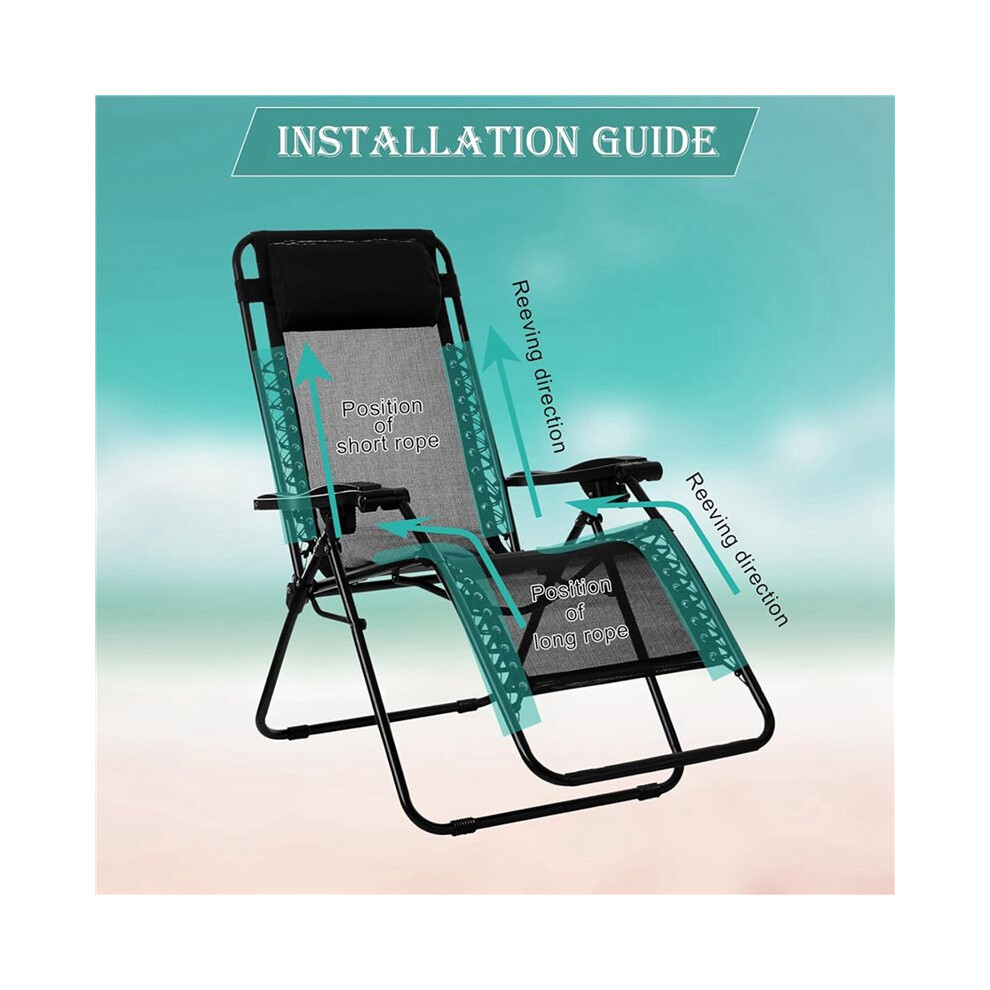 2X Chair Replacement Fabric With 8 Bungee Cord Lounge Chair Cloth Mesh Repair Kit For Patio Recliner Outdoor Lawn Pool A 6032370662650