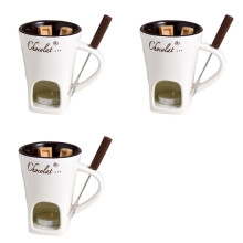 3X Fondue Mug Set Chocolate Cheese Milk Cream Making Set Single Butter Melter Baking Cup Candlestick White