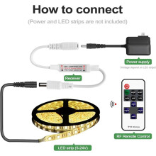 5X Minicontrolador Remoto Inalámbrico para Tiras LED de un Solo Color 3528 5050, con Conector CC, para Tiras LED de 5-24 V CC.