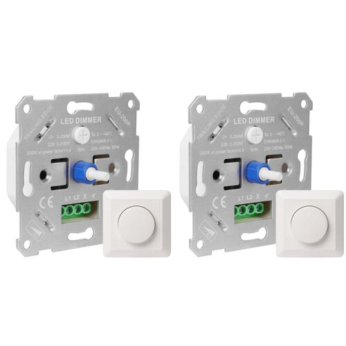 2X LED Dimmer  230V for Dimmable LEDs/Halogen 5-200W with White Cover Plate