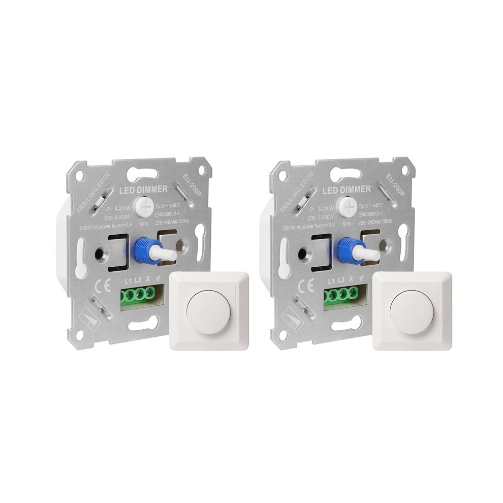 2X Led Dimmer 230V For Dimmable Leds/Halogen 5-200W With White Cover Plate 6031337204759