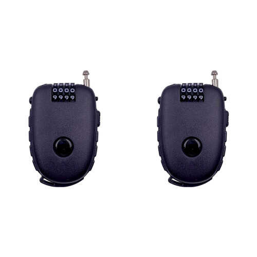 2X Cable Combination Padlock, Ski Lock, Stroller Lock, Cable Lock, 90cm / 2.4mm (Diameter) Steel Retractable Cable