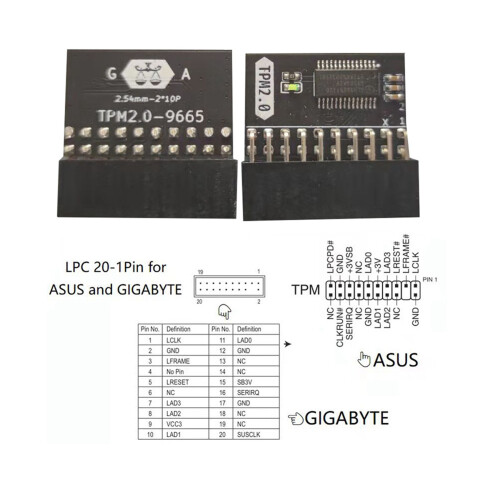 2X TPM 2.0 Security Module for Gigabyte Motherboards 20-1 Pin Encryption Memory Card Enhanced Data Protection 2