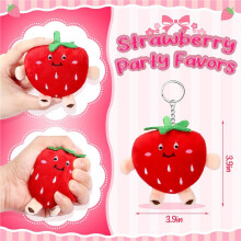 72 Llaveros de Peluche con Forma de Fresa, Rellenos de Felpa Roja, Kawaii, para Regalar en una Fiesta de Fresas.