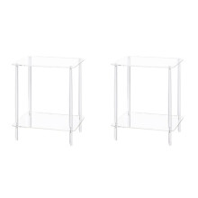 2X Acrylic Coffee Table Square Side Table Accent Table Sofa Bedside Table Clear Double Tier Snack Tea Side Table