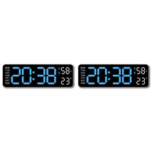 2X Grote Digitale Wandklok Temperatuur- en Vochtigheidsweekweergave Elektronische LED-Tafelwekker 12/24 Uur Blauw