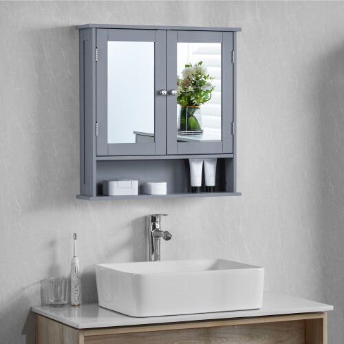 Priano 2 Door Bathroom Wall Cabinet Mirrored Shelf - Grey
