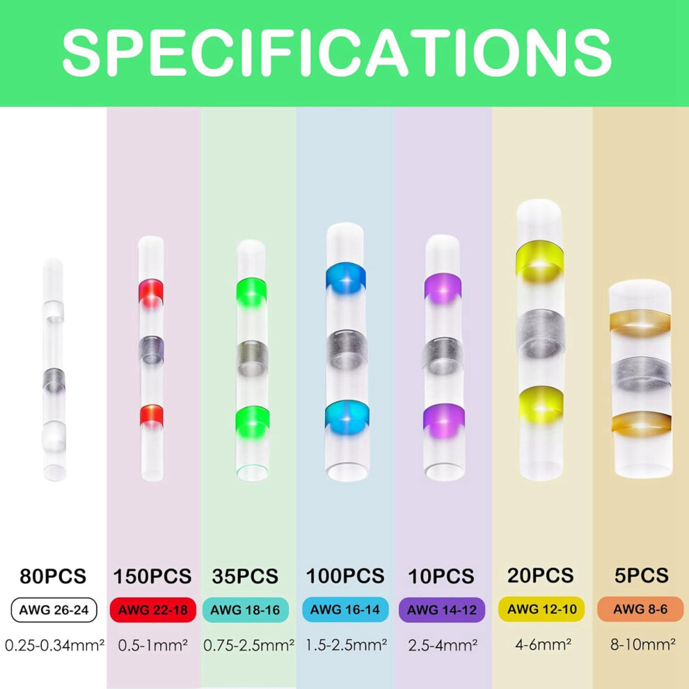 800Pcs Solder Connectors With Heat Shrink Waterproof Electrical Docking Joints For Sealing Wire Connections Terminal 6031048103280