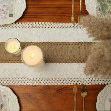 3X Table Cloth, Cotton and Linen Splicing with Knotted Tassels, Table Flag, Holiday Wedding Decoration, Table Cloth