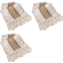 3X Table Cloth, Cotton and Linen Splicing with Knotted Tassels, Table Flag, Holiday Wedding Decoration, Table Cloth