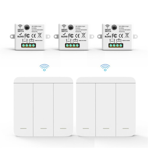 6PCS Wireless Light Wall  RF 433Mhz Relay Receiver with 2x 3Gang Panel  LED Remote Control for LED Lamp 2