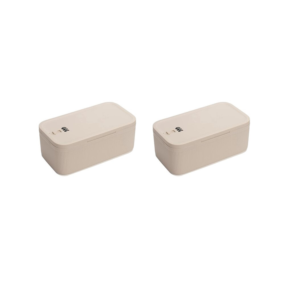 Semoic Beige 2X Lockable Storage Box, Locking Medicine Box, Cell Phone Locked Jail, Containers Bin