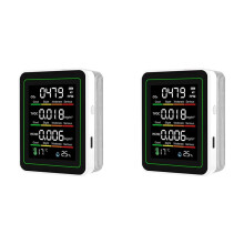 2X WiFi 5-in-1 Luchtkwaliteitsdetector USB Multifunctionele Automatische Weergave CO2, HCHO, TVOC Temperatuur-Vochtigheidstester Wit