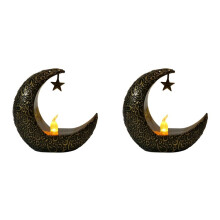 2X Starry Moon Candlestick Ramadan Festival Home Decoration Wind Party Lantern Candle Electronic Desktop Lamp Fashion C