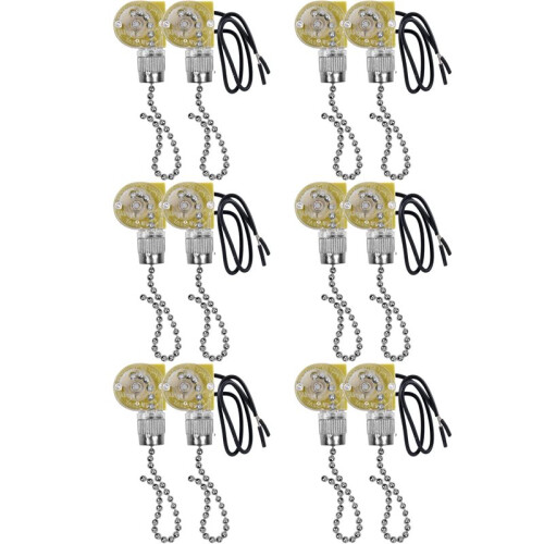 Ceiling Fan Light  Zing Ear ZE-109 Two-Wire Light  with Pull Cords for Ceiling Light Fans Lamps 12Pcs Silver