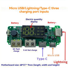 6Pcs Lithium Battery Charger Board LED Dual USB 5V 2.4A Type-C USB Mobile Power Bank 18650 Charging Module Circuit