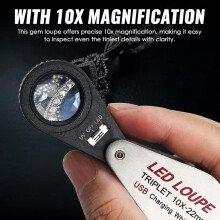 4piezas Lupa de Joyero 10x con Luces LED y Ultravioleta, Lupa Recargable 10x, Lupa de Joyería con Lente Triplete de Vidrio Óptico de 22 mm