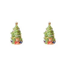 2X Green Trinket Box Ornaments Xmas-Tree Jewelry Box Ring Holder Organizer Display Jewelry Holder