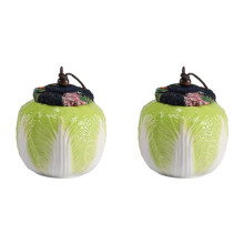 2X Ceramic Tea Jar Storage Canister Chinese Cabbage with Lid Organizer Storage Jar Tea Tin for Tea Sugar Coffee
