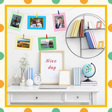 250 Pack Paper Picture Frames, 4x6 Colorful Photo Holder with Wooden Clips and String for Wall Decor and Party Supplies