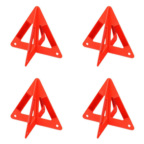 4X Portable Car Auto Reflective Traffic Warning Sign Triangle Foldable Solid Standing Tripod Road Emergency Standby