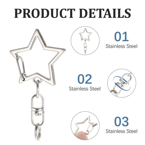 100Pc Star Shaped Spring Snap Keychain Clip with Chain Hanging Buckle and Open Jump Ring 2